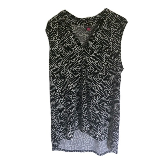 Vince Camuto Black & White Patterned Sleeveless Top Blouse Womens Size Large L - Picture 1 of 8